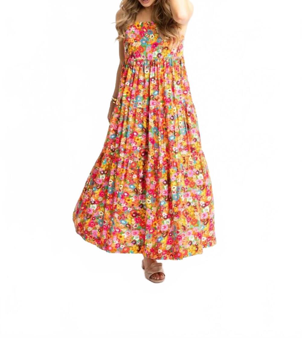 NEW KARLIE floral scoop back tier maxi dress in magenta